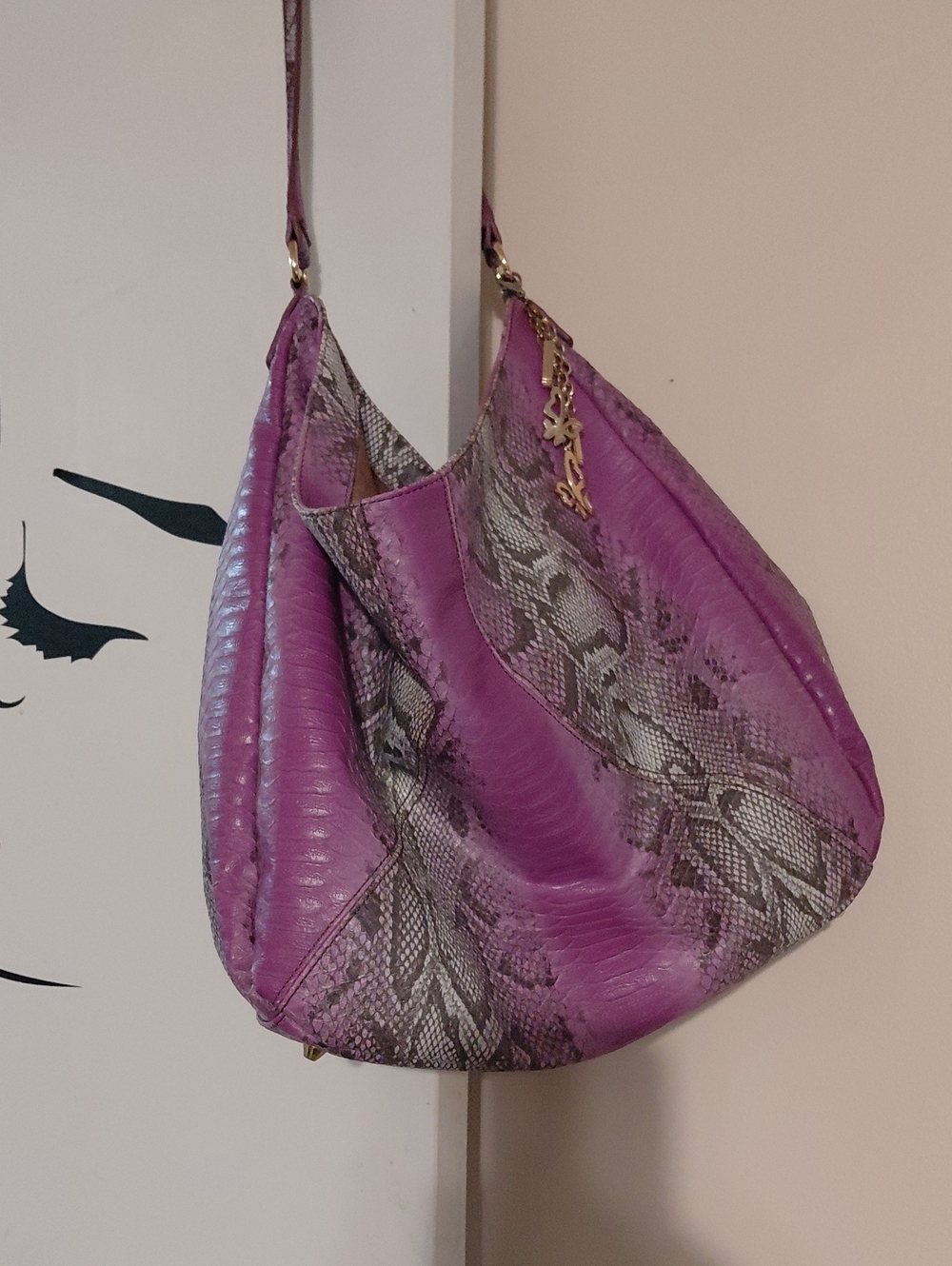 Purple Snake-Print Shoulder Bag